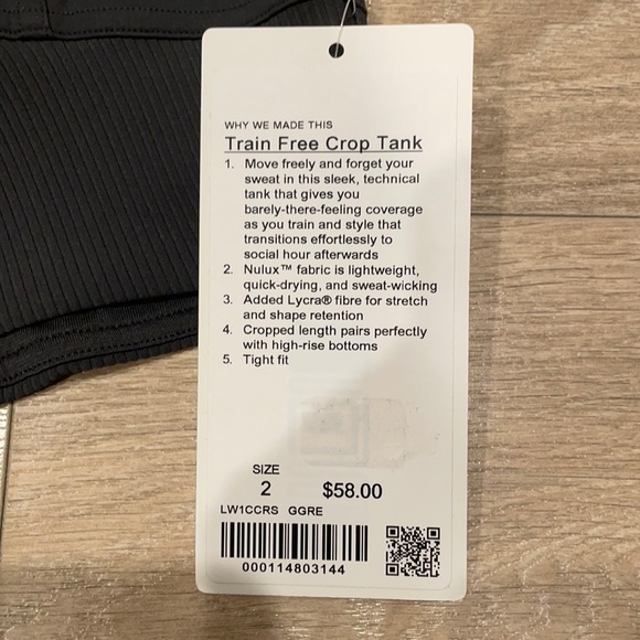 NWT Lululemon Train Free Crop Tank - Graphite Grey - Size 2 - Picture 8 of 10